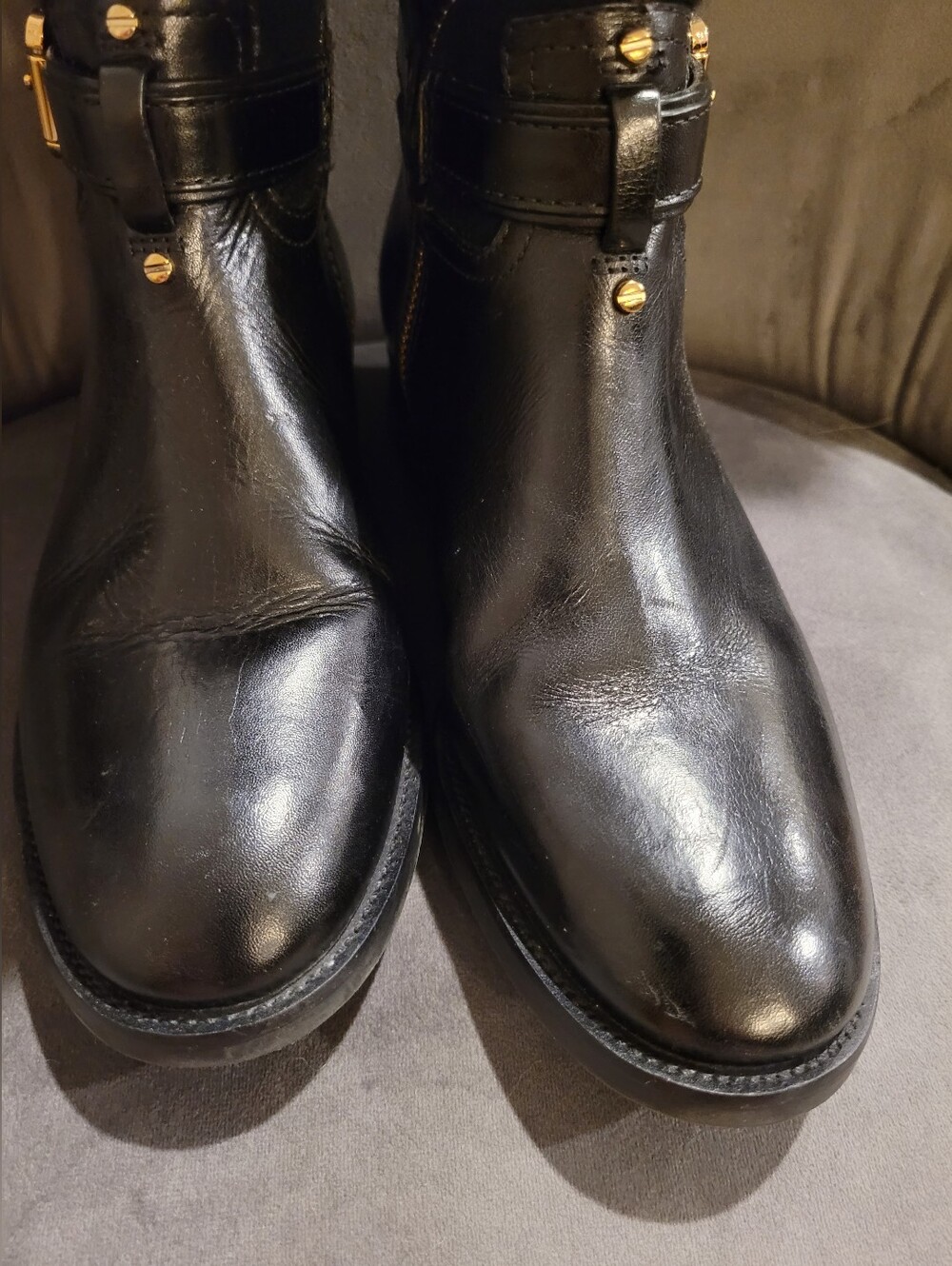 Tory Burch Black Leather Suede Logo Riding Boots Gold Hardware Size 5M - Picture 5 of 15